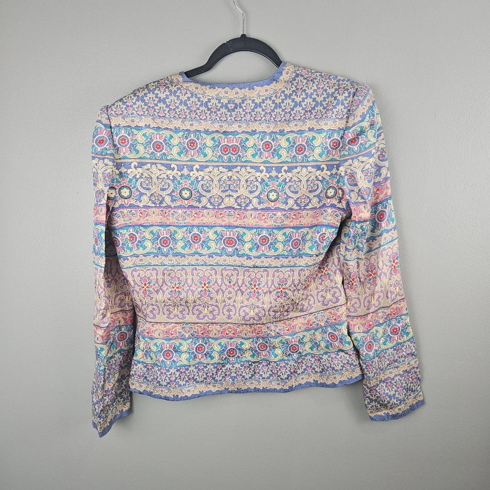 Adianna Papell Multicolor Blazer 100% Silk Asian Floral Design Size 8